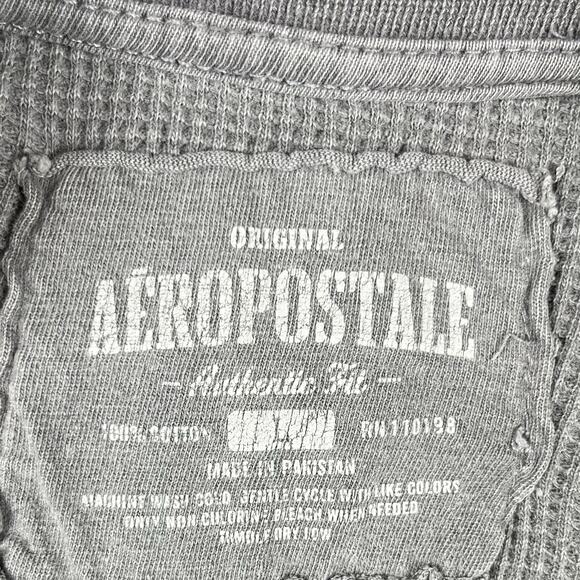 Aeropostale Y2K Waffle Distressed Long Sleeve Henley Gray 2000s VTG Gray Skater - Picture 11 of 13